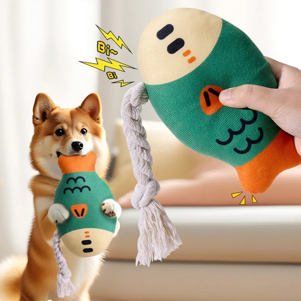 Gilly Plush Fish with Rope - FurryFinds